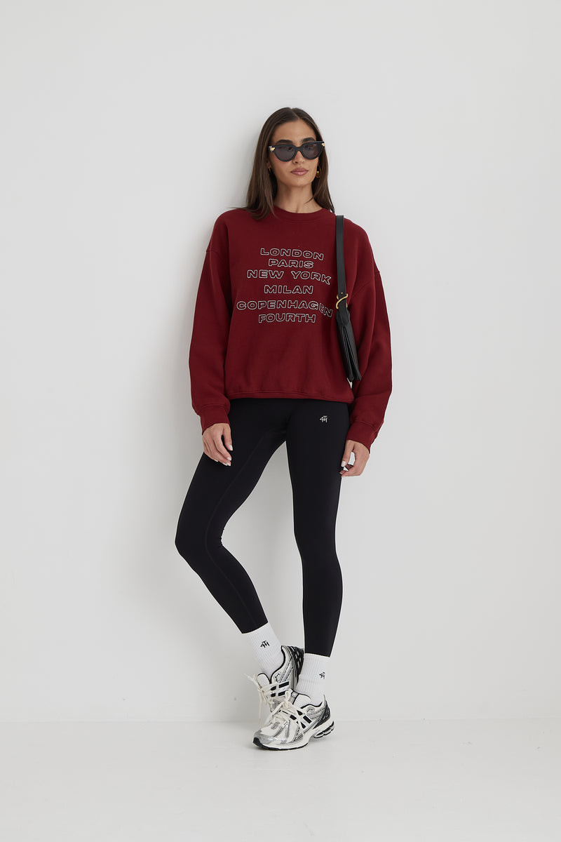 Burgundy Fashion Week Motif Oversized Sweatshirt- Elle