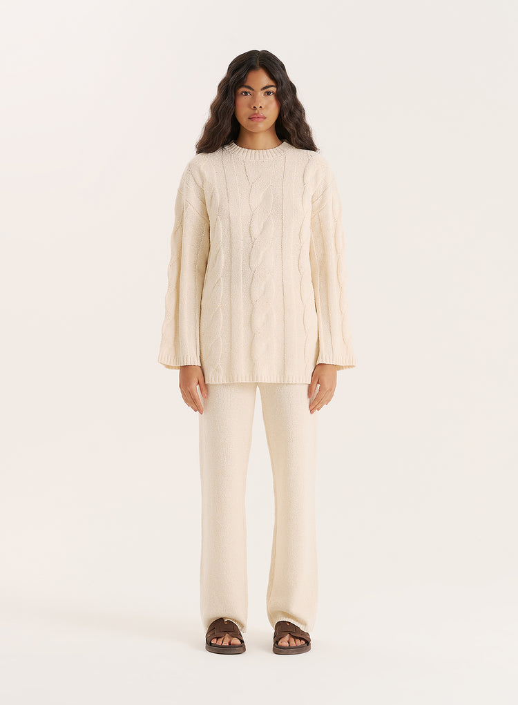 Ecru Fine Knit Trouser- Leonor