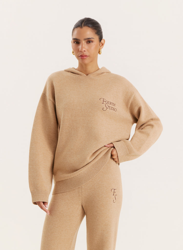 Camel Knitted Fourth Studio Hooded Jumper- Jackson