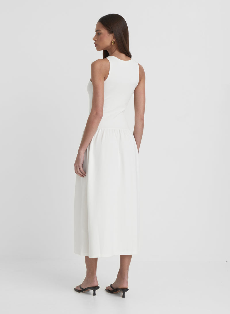 Cream Jersey Drop Waist Dress- Shannon