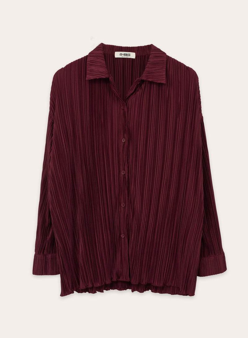 Burgundy Plisse Shirt- Palais