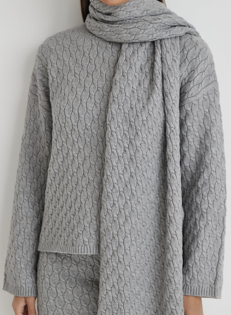 Grey Cable Knit Jumper With Scarf- Gabriel