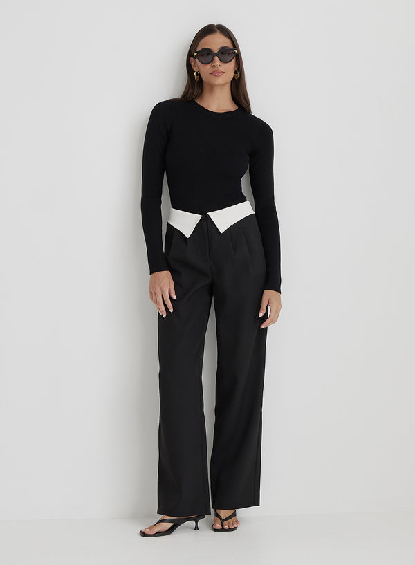 Black Exposed Waistband Trouser - Nadia