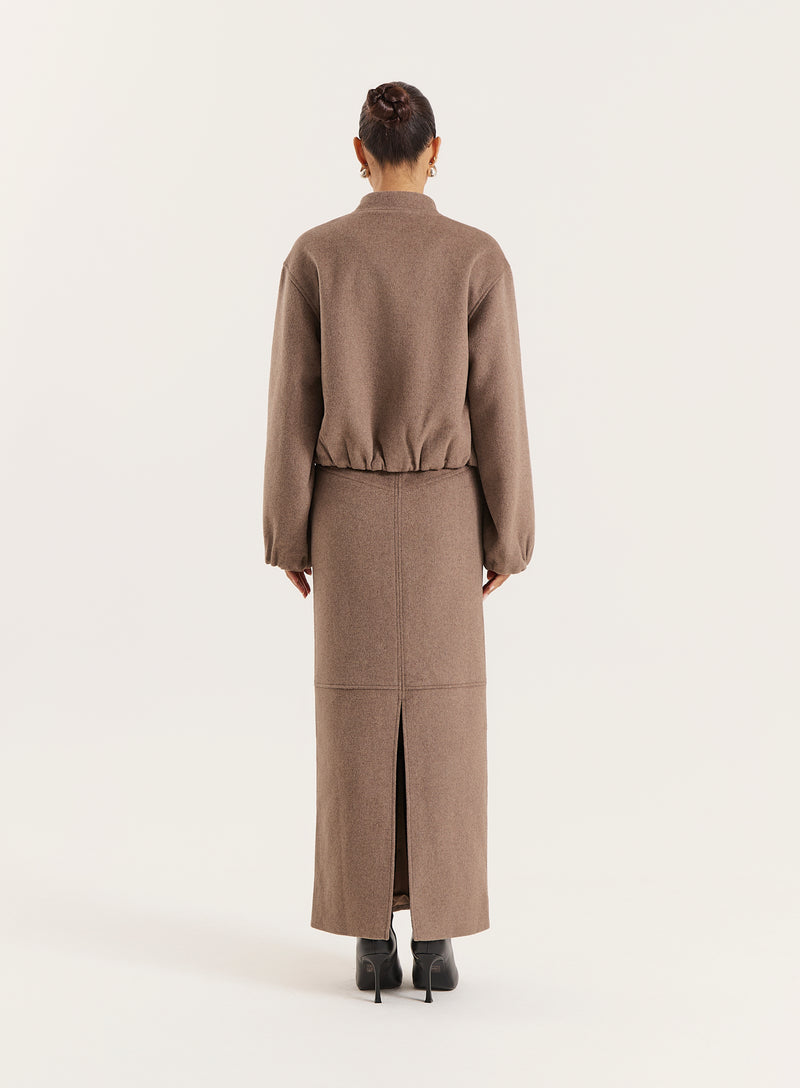 Brown Wool Effect Maxi Skirt