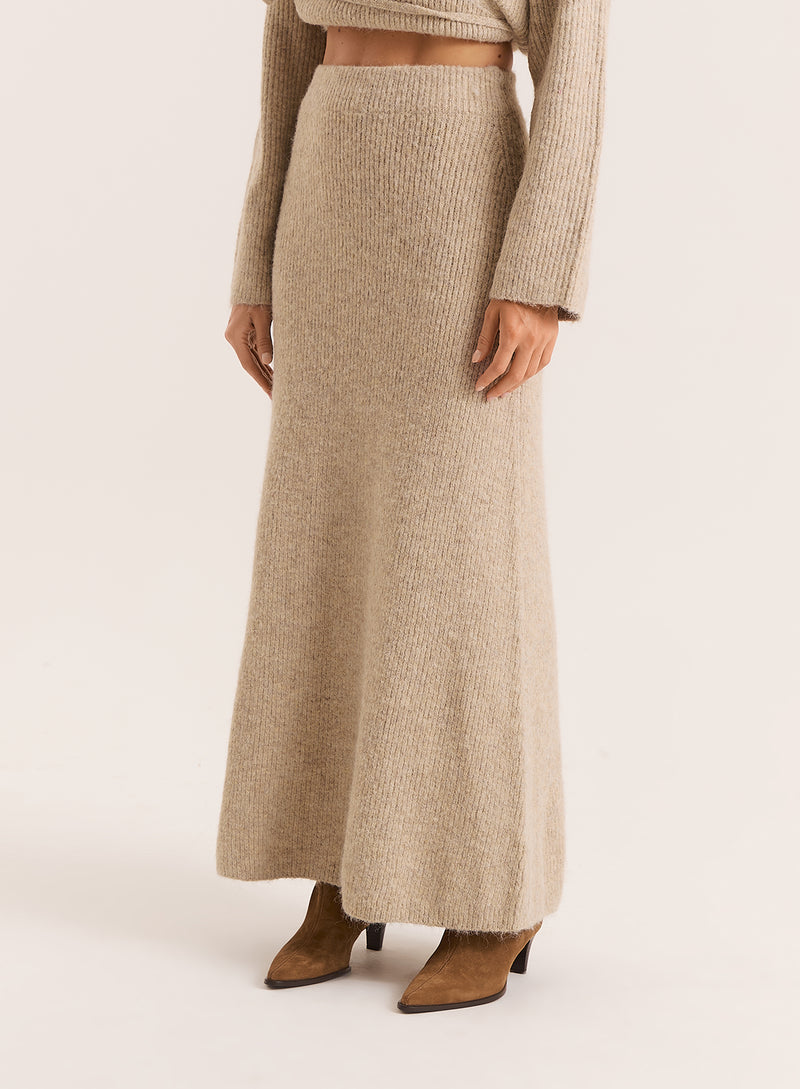 Oatmeal Knitted Maxi Skirt- Adriena