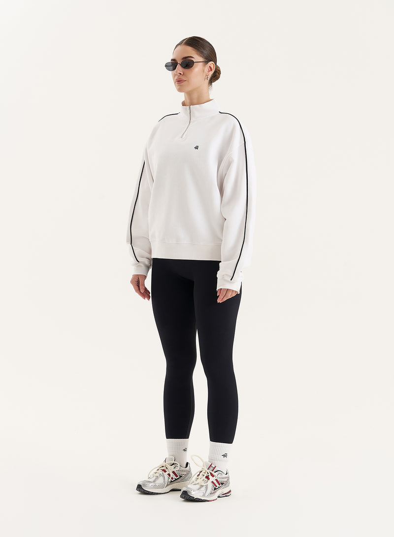 White Branded Half Zip Cropped Sweatshirt- Gilly