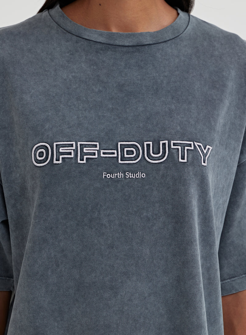 Grey Off Duty Slogan Acid Wash Tee - Ophelia