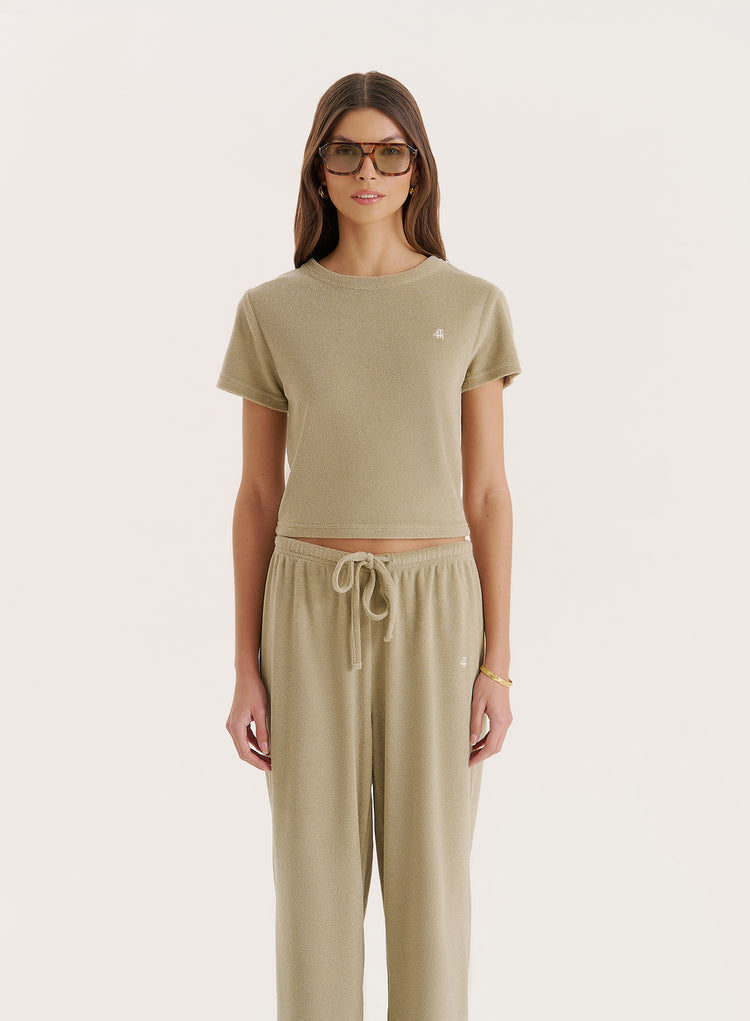 Green Towelling Short Sleeve Top- Livia