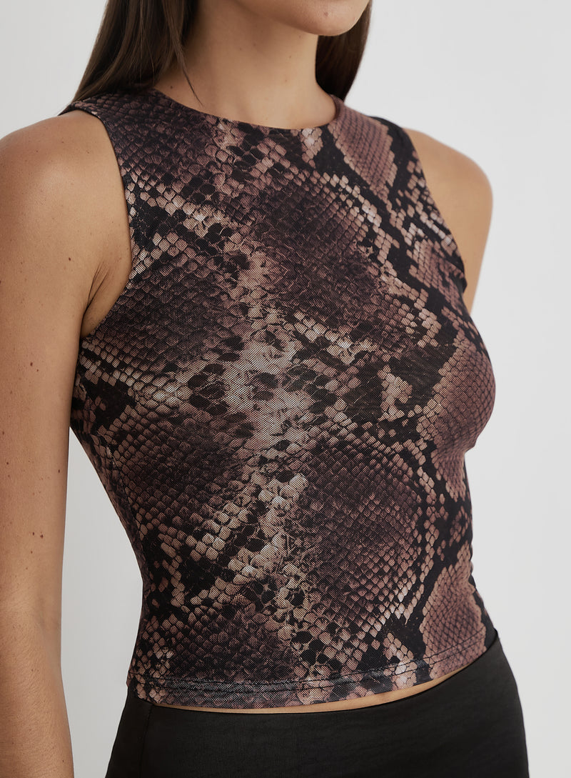 Snakeskin Sleeveless Mesh Top- Trinnie