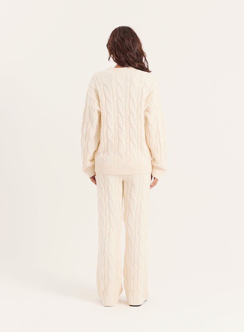 Cream Cable Knit V Neck Jumper- Jordan