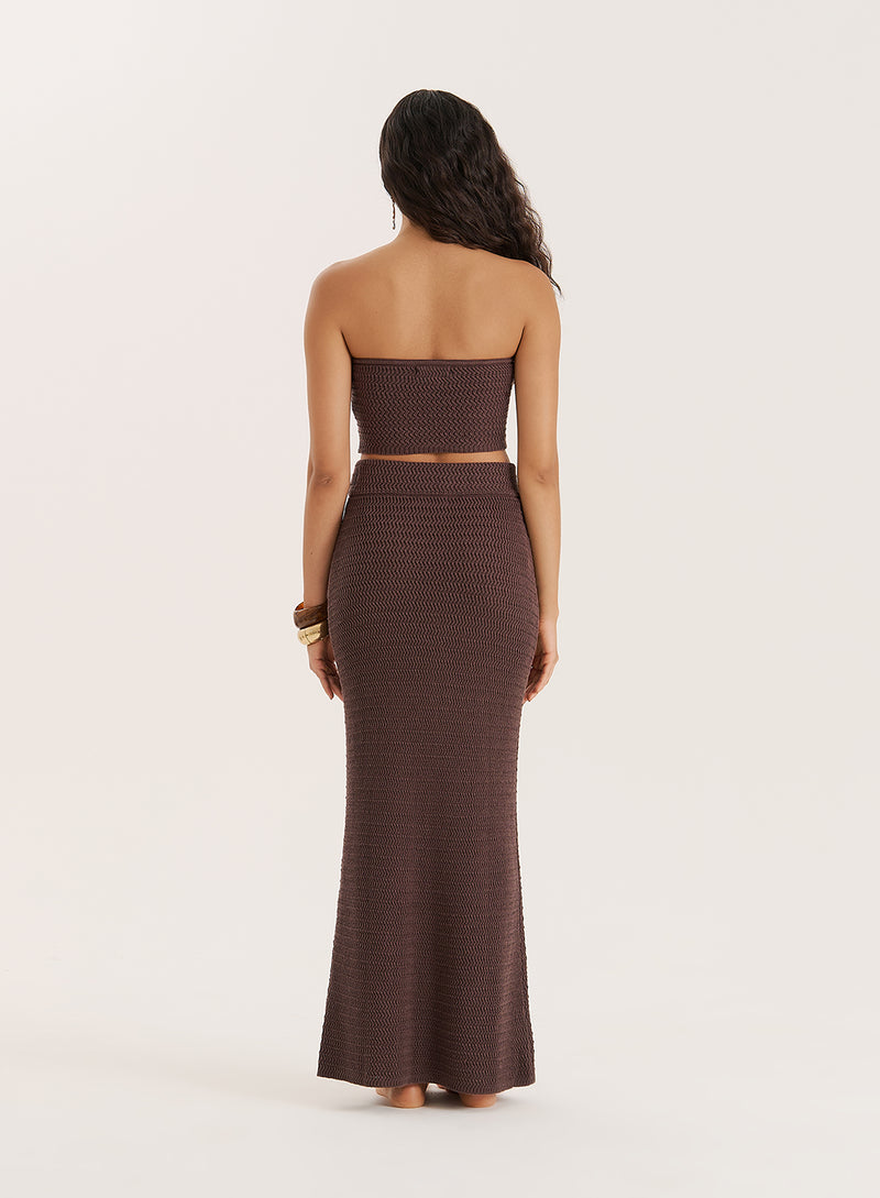 Brown Knitted Bead Detail Bandeau Top- Orilla