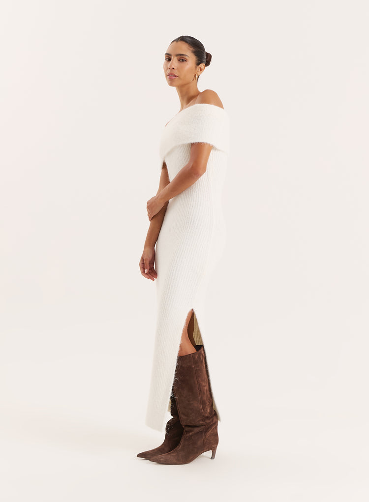 Cream Bardot Knitted Maxi Dress- Shan
