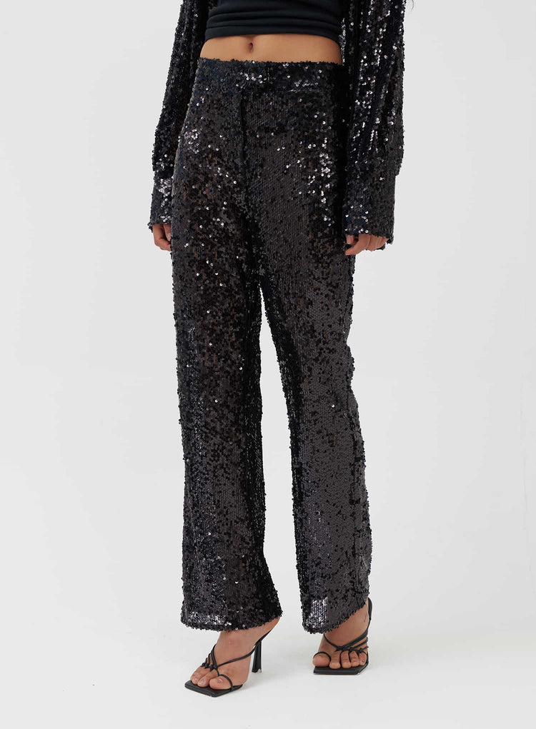 Black Sequin Straight Leg Trousers - Zoey