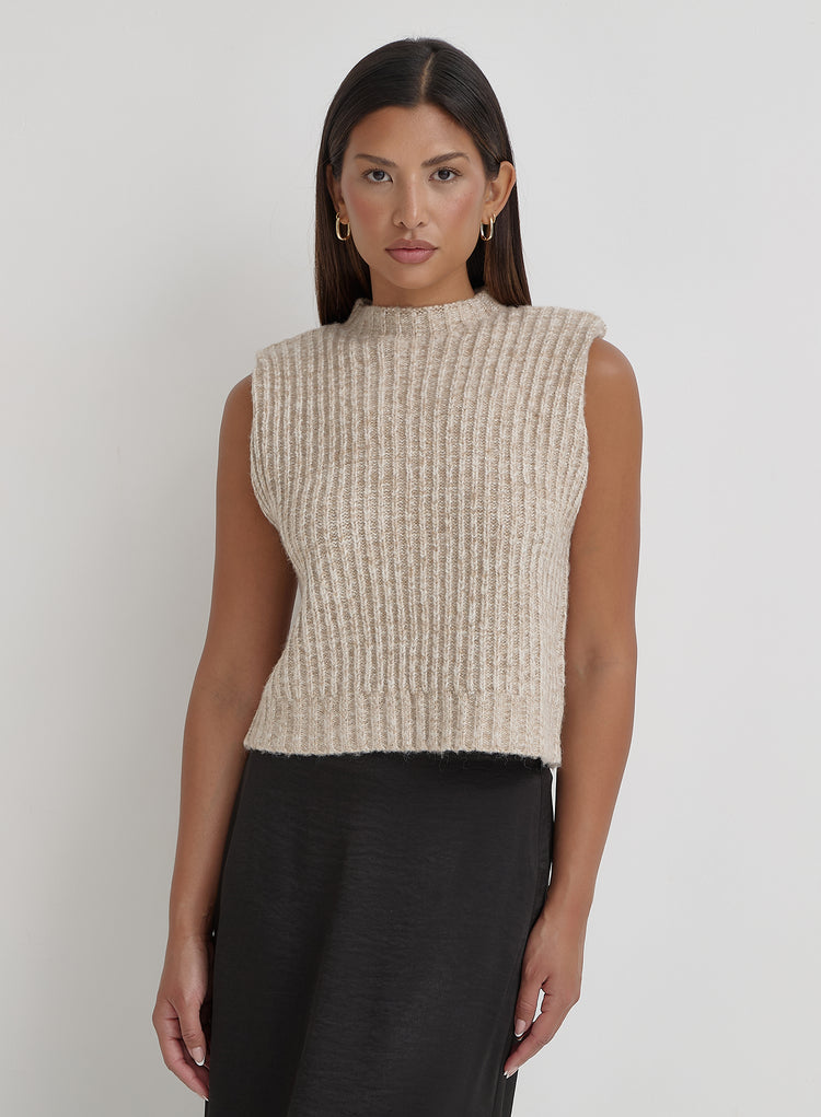 Camel Chunky Knit Vest- Aileen