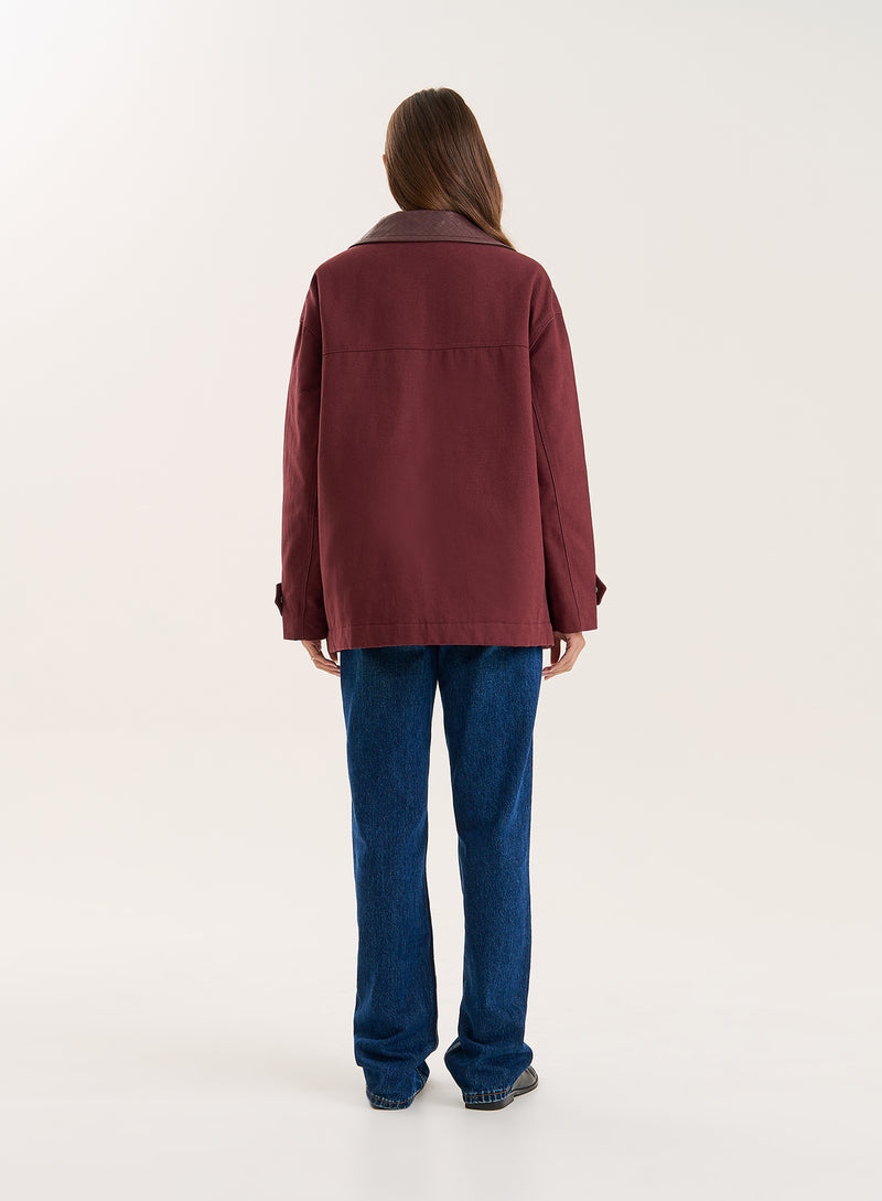 Burgundy Front Pocket Barn Shacket- Sutton