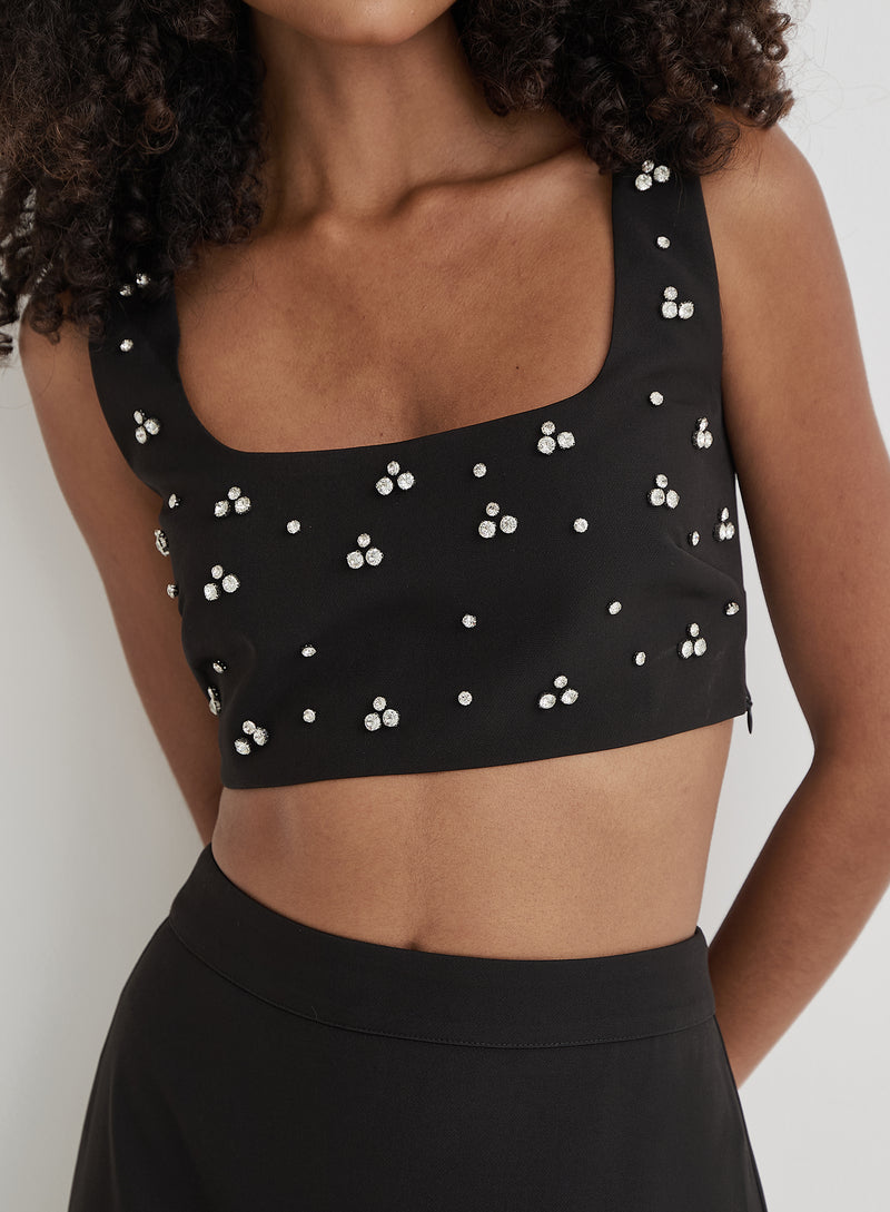 Black Embellished Crop Top- Sara