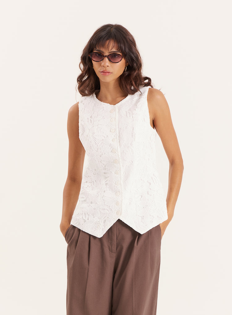 White Broderie Lace Waistcoat- Becki