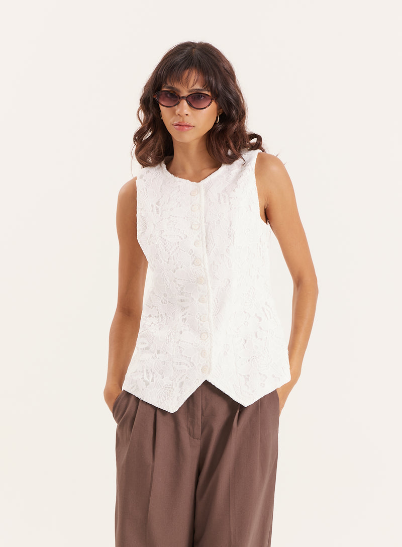 White Broderie Lace Waistcoat- Becki
