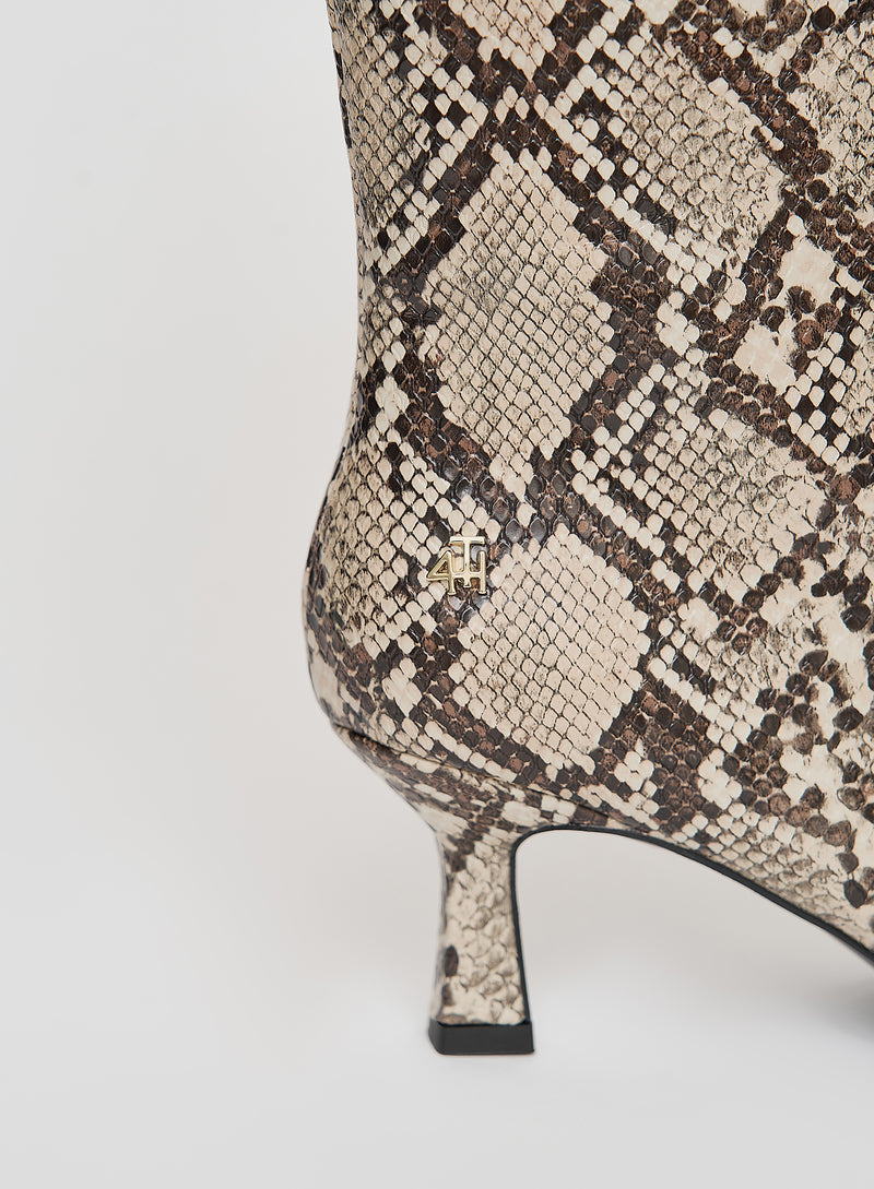 Snakeskin Print Low Heel Boot- Paris