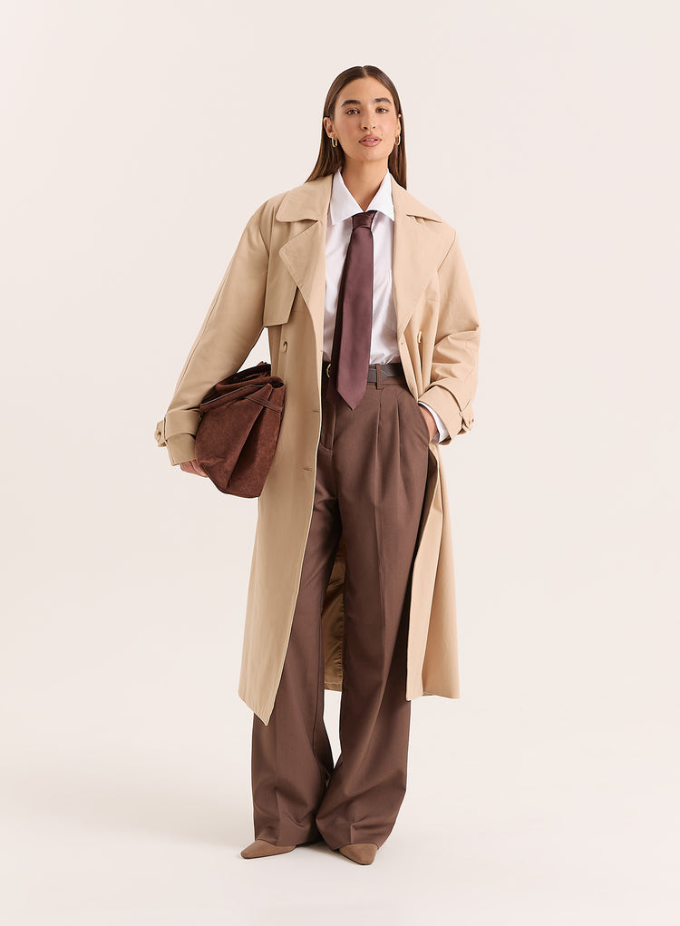 Beige Belted Trench Coat- Tabi