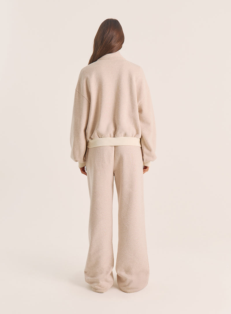 Oatmeal Contrast Waist Band Wide Leg Joggers