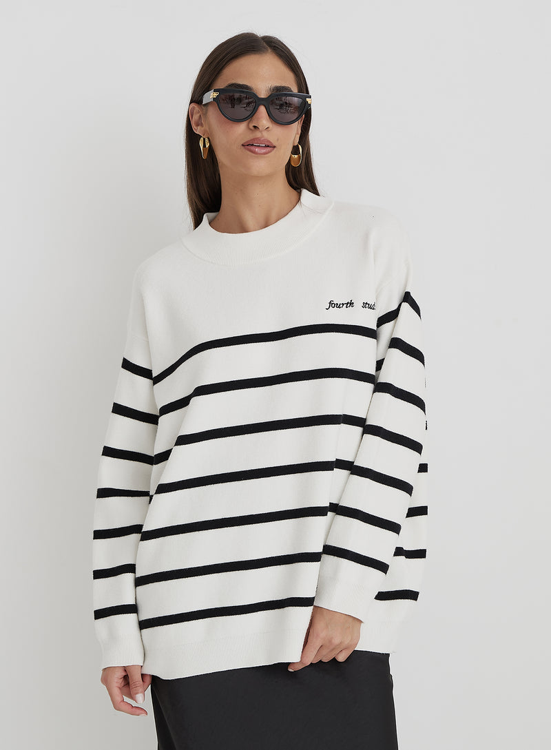 Cream And Navy Stripe Jumper- Myda