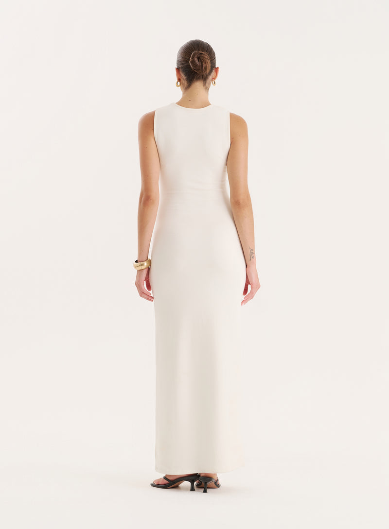 Ecru Gold Hardware Belt Detail Maxi Dress- Arden
