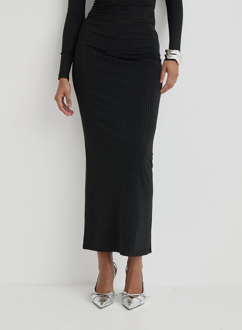 Black Embellished Maxi Skirt- Indigo