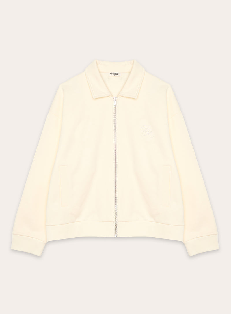 Ecru Logo Detail Zip Bomber Jacket