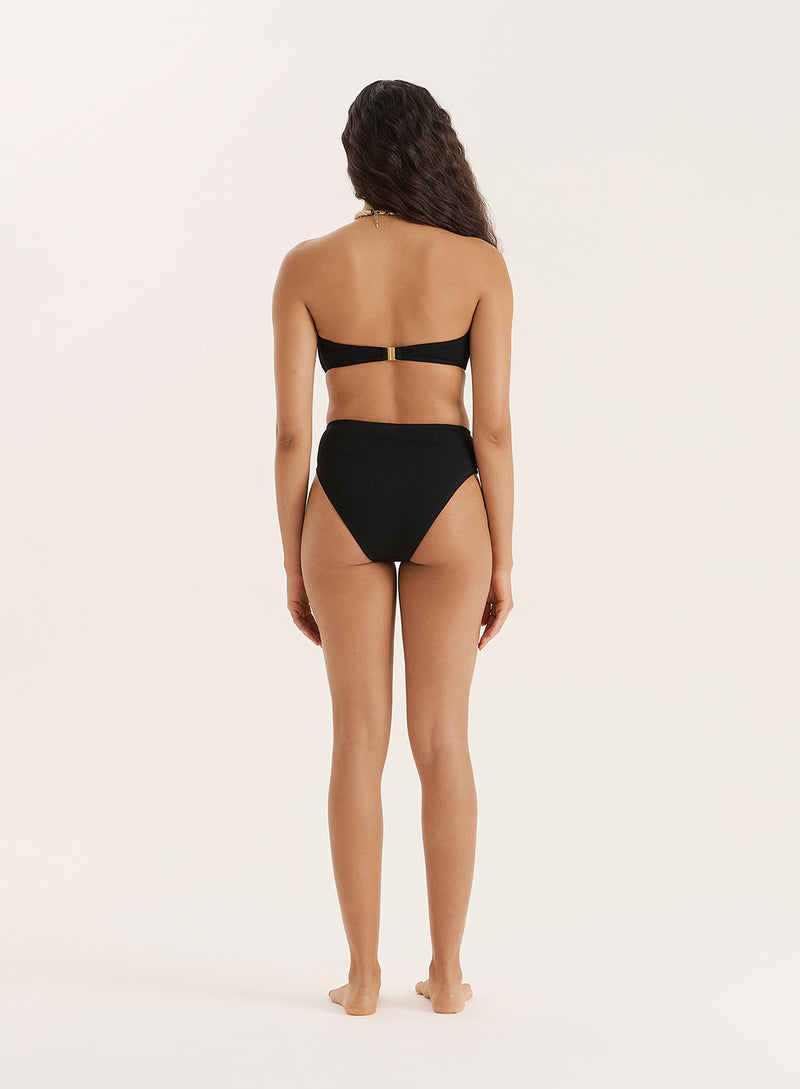 Black Crinkle Bandeau Bikini Top- Rivia