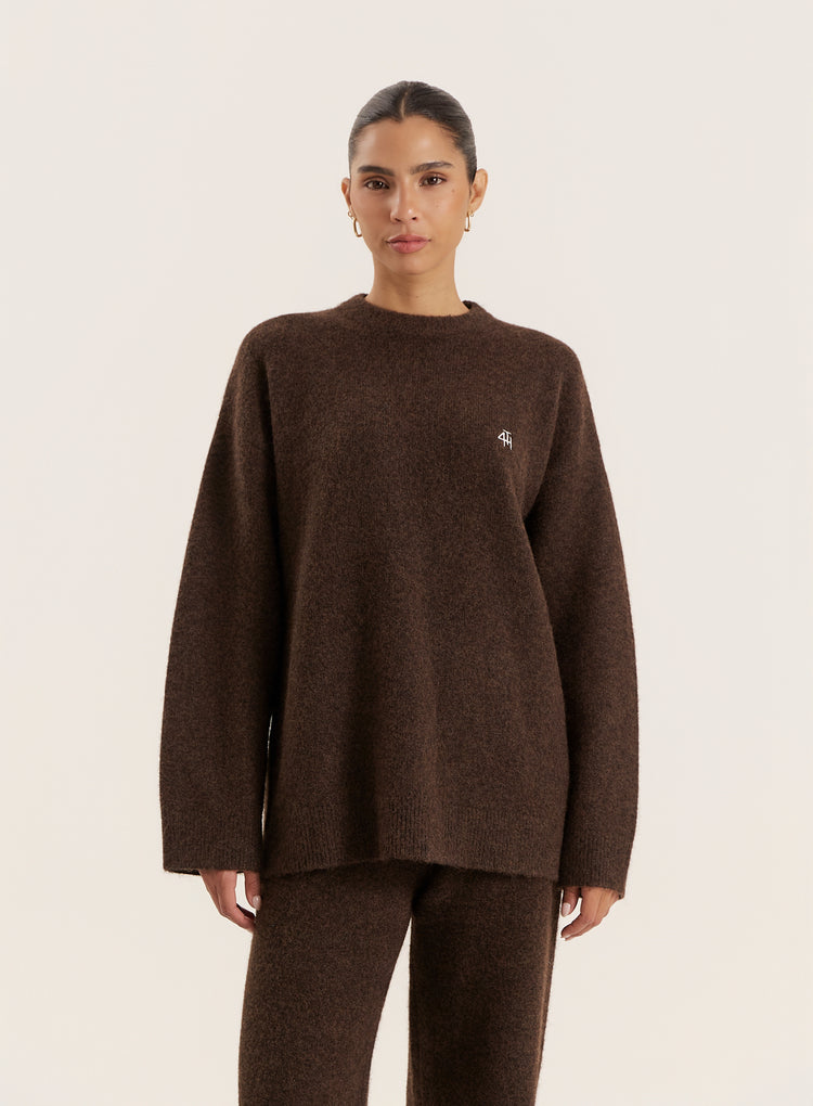 Chocolate Knitted Slogan Back Jumper- Brady
