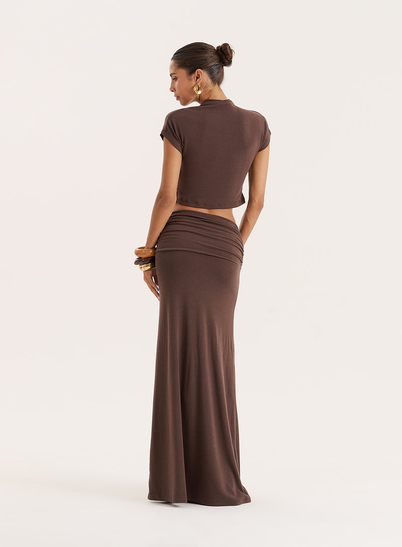 Chocolate Jersey Drop Waist Maxi Skirt- Elouisa