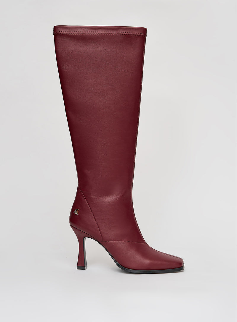 Red Faux Leather Knee High Boots- Tokyo