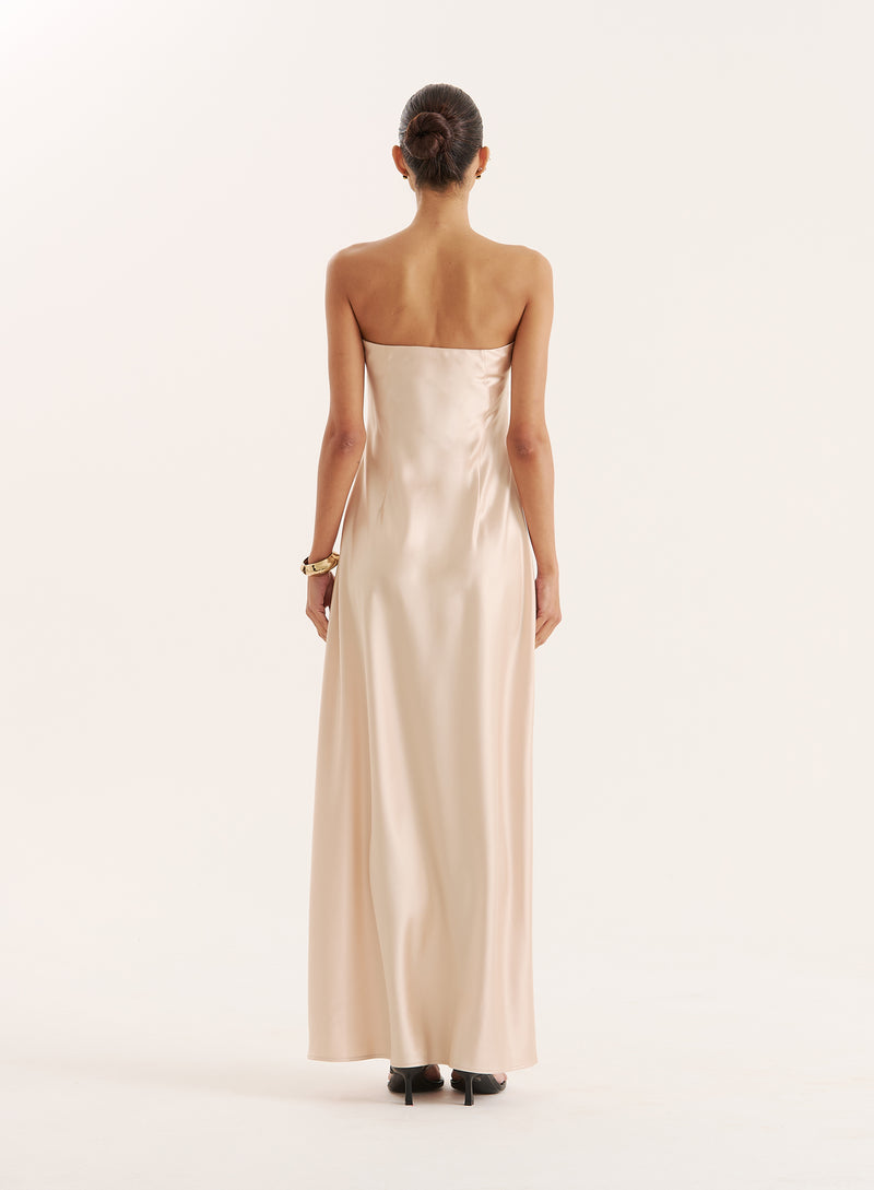 Floral Print Bandeau Satin Maxi Dress- Shona