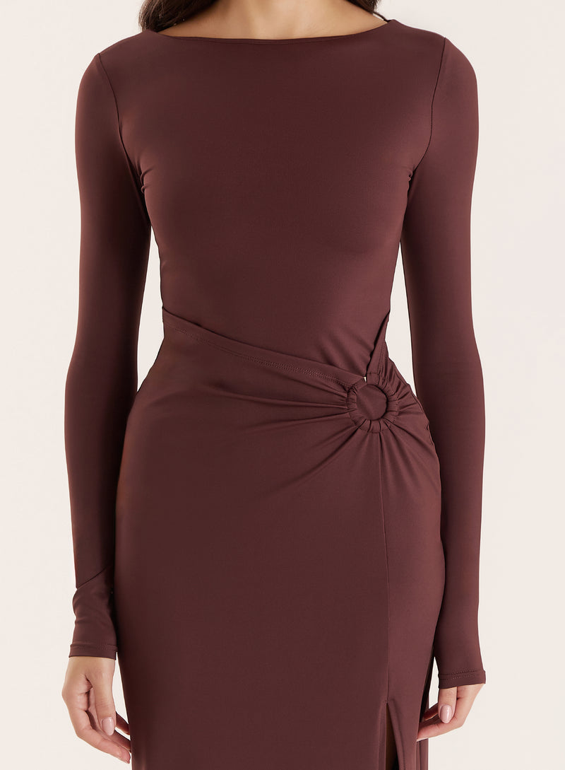 Chocolate Long Sleeve Ring Detail Maxi Dress- Gery