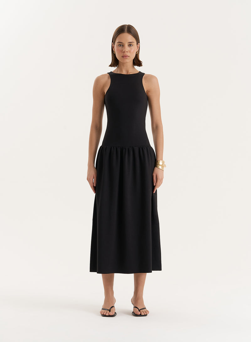 Black Jersey Drop Waist Dress- Shannon