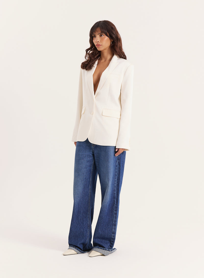Cream Satin Tailored Blazer- Camille