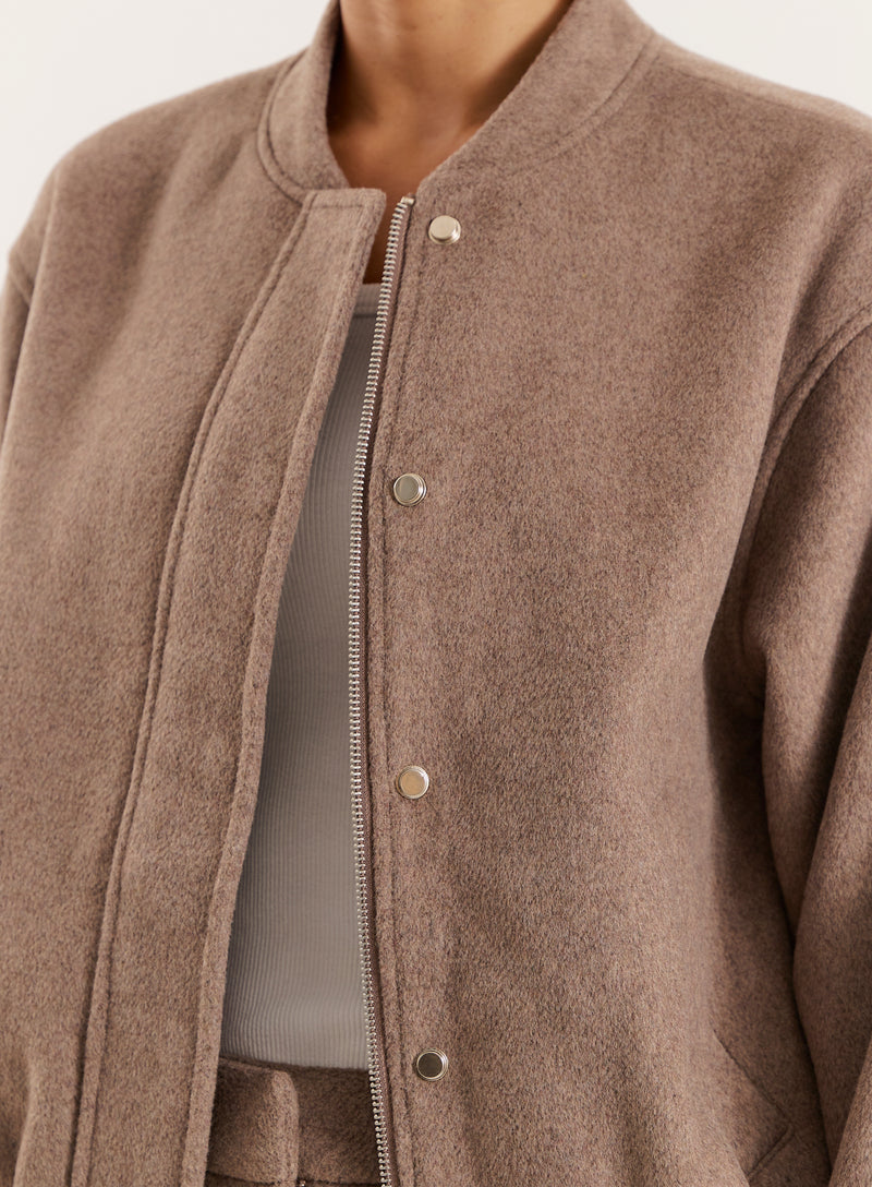 Brown Cropped Wool Effect Bomber- Conrad