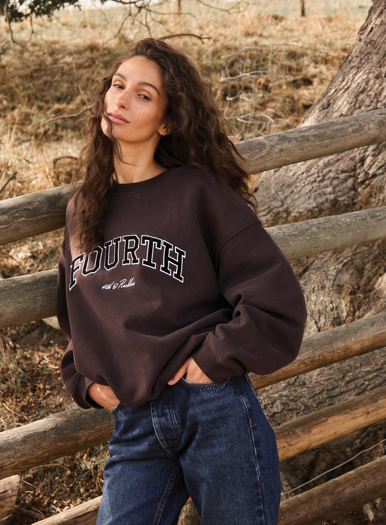 Chocolate Fourth Embroidered Branded Sweatshirt- Leon