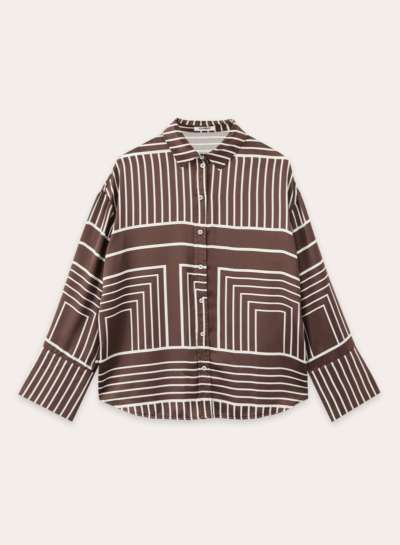 Chocolate Abstract Print Satin Shirt- Amira