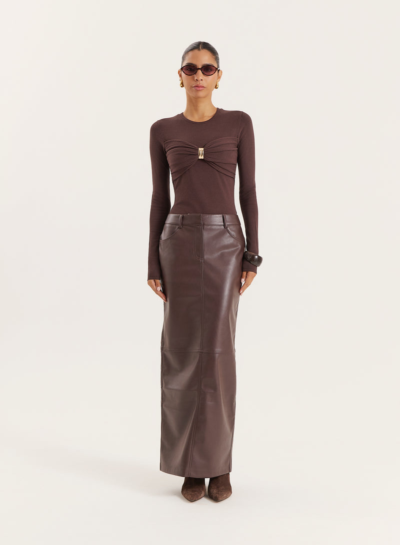 Chocolate Knitted Hardware Bust Detail Top- Hennii