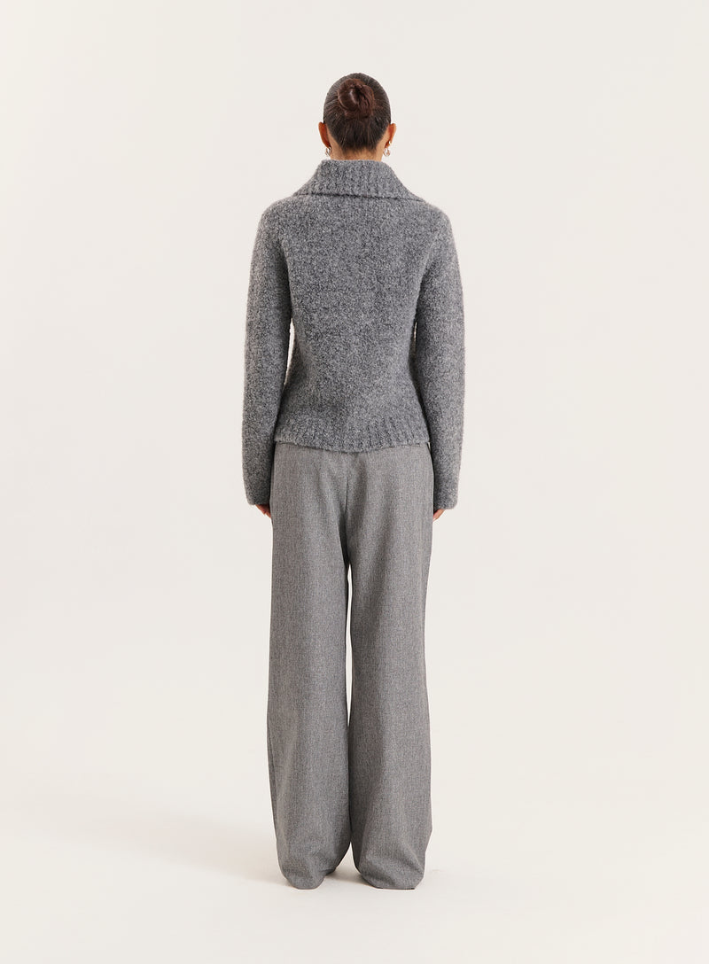 Dark Grey Knitted Collared Cardigan- Carson