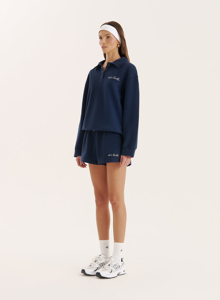 Navy Embroidered Branded Short- Clover