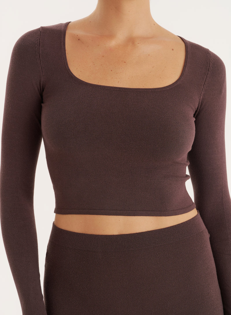 Chocolate Knitted Long Sleeve Cropped Top- Nancy