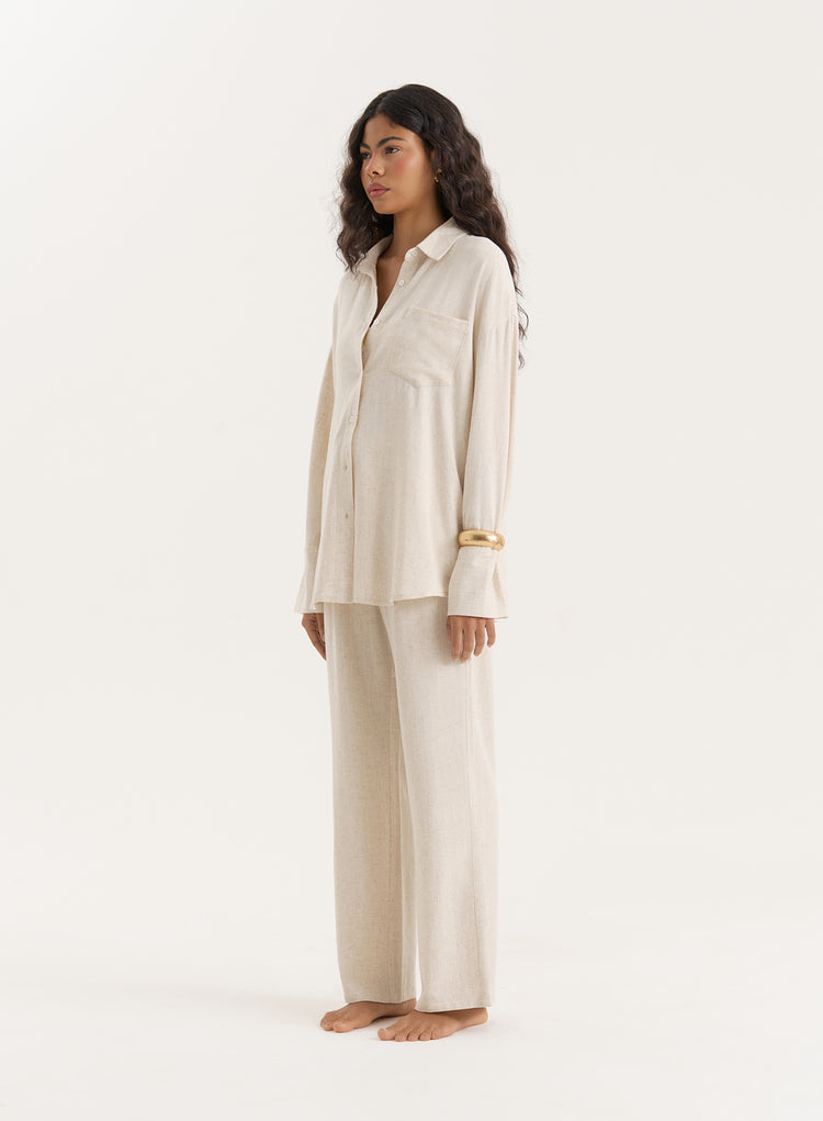 Beige Linen Blend Oversized Shirt- Anna