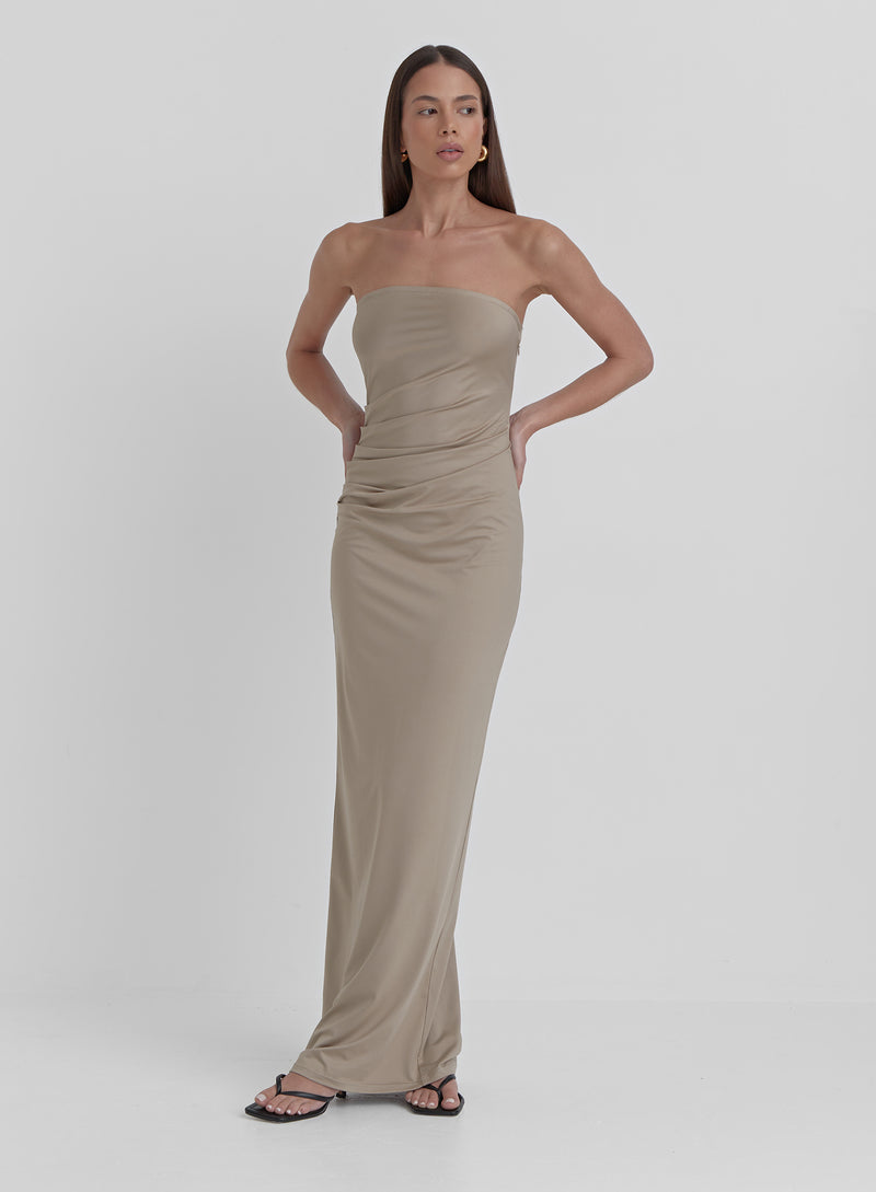 Beige Slinky Bandeau Mixaxi Dress- Andi