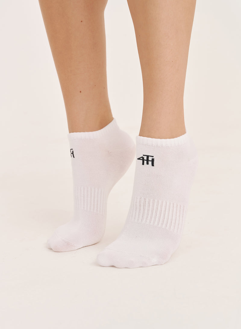 White Branded Pilates Grip Ankle Socks