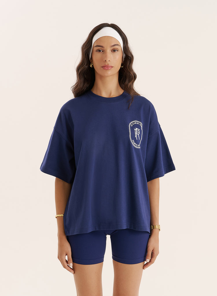 Navy Tennis Club Back Print T-Shirt- Lucia