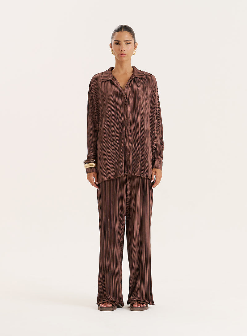 Chocolate Plisse Trouser- Palais