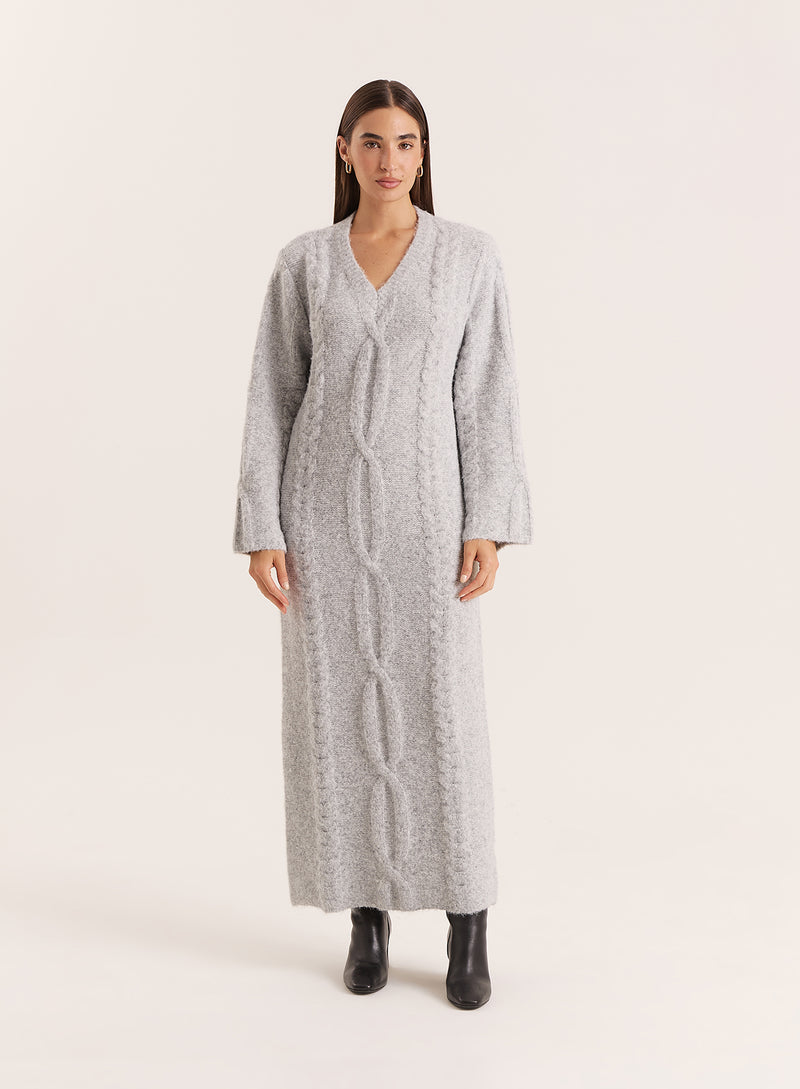 Light Grey Chunky Knit Maxi Dress- Dakota
